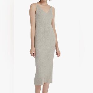 Knit sweater tank dress in beige/gray